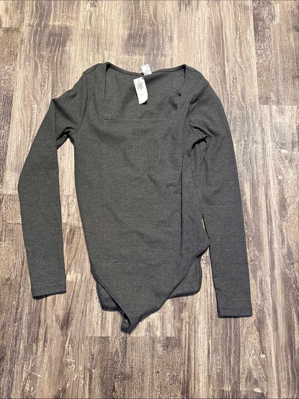 Old Navy Ribbed Square-Neck Long-Sleeve Bodysuit - Charcoal